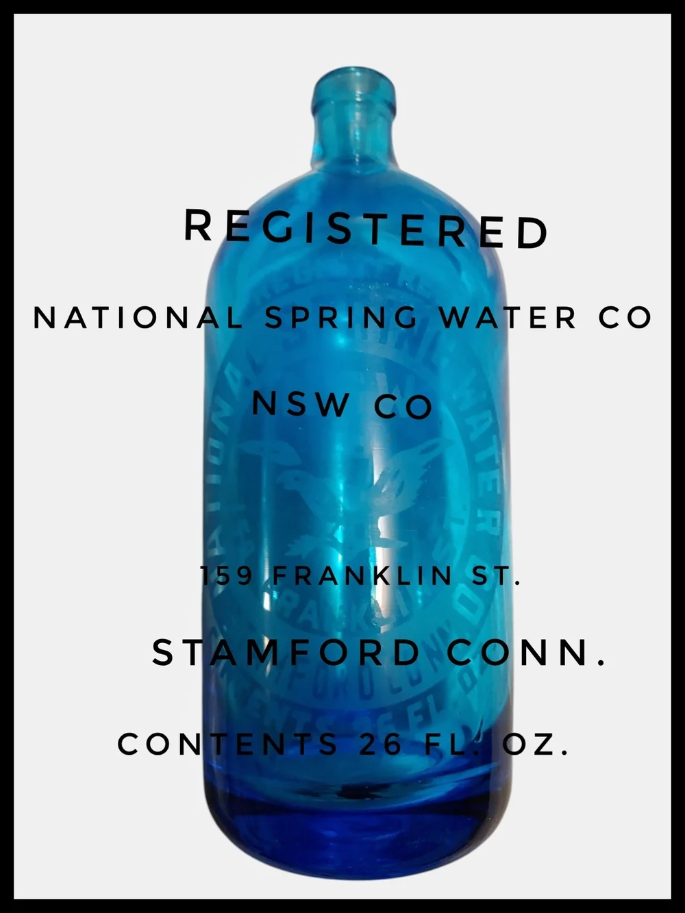 Vintage National Spring Water Co Stamford CT Blue Seltzer Bottle Austria
